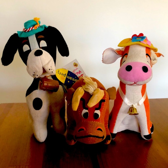 Bundle of 3 Vintage Dream Pets, Tabasco (bull)-Clarabelle (cow)- Bernard (dog)